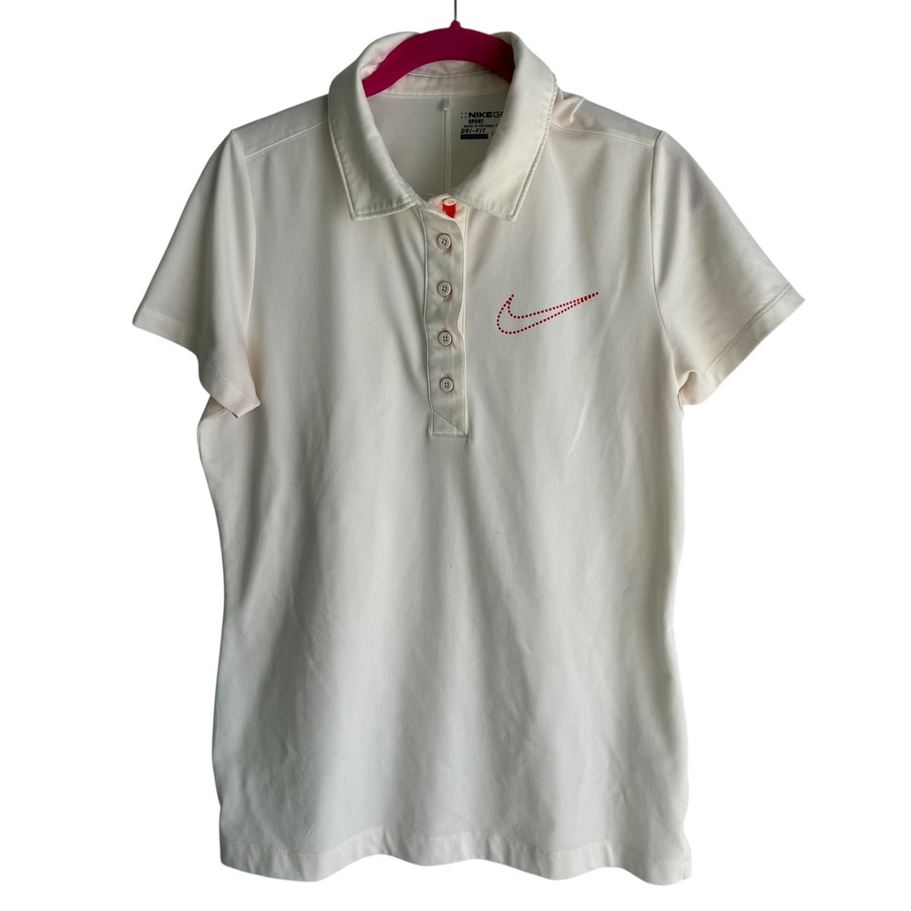 NIKE GOLF Sport Dri-Fit Off White Cream Ladies Athletic Polo, L